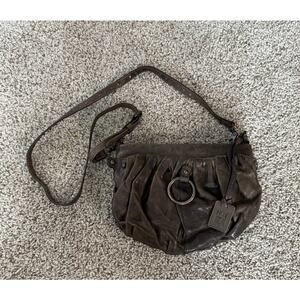 Frye Genuine Italian Leather Small Purse Bag Zip Gray Studded Removable Strap